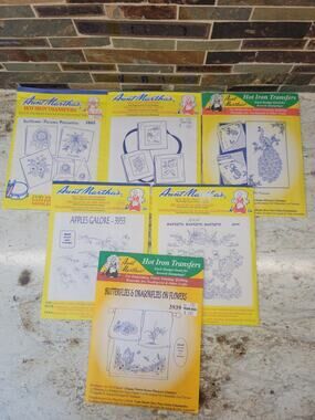6 Vintage Aunt Martha Hot Iron Embroidery Transfers Lot Flowers Animals Craft